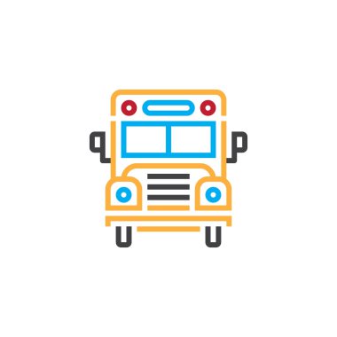 okul otobüsü satırı simgesi, Anahat vektör logosu, doğrusal piktogram beyaz, piksel mükemmel illüstrasyon izole