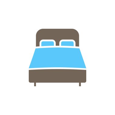 Çift Kişilik Yatak simge vektör, sağlam düz işareti, beyaz, logo illüstrasyon izole renkli sembol