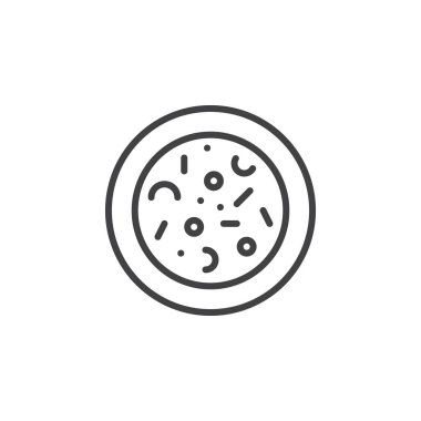 Mikroplar. Agar plaka ile bakteri kolonileri satırı simgesi, Anahat vektör logo illüstrasyon, doğrusal piktogram beyaz izole