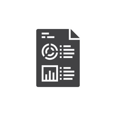 İş raporu sembolü. İstatistik ve Analytics dosya simge vektör, düz işareti, beyaz, logo illüstrasyon izole katı piktogram dolu