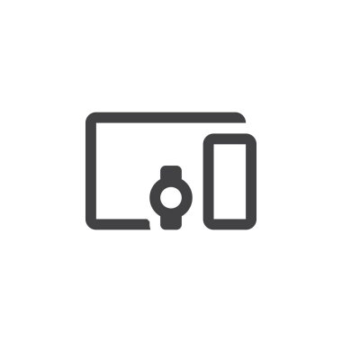 Mobil cihazlar satırı simgesi, Anahat vektör logo illüstrasyon, doğrusal piktogram beyaz izole