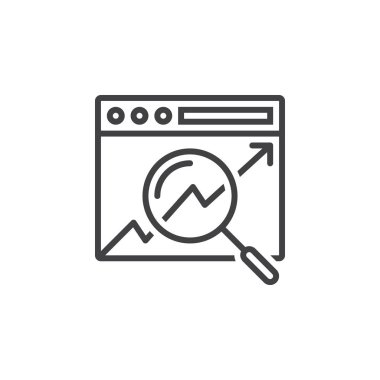 Arama Optimizasyonu satırı simgesi, Anahat vektör işareti, doğrusal piktogram beyaz izole. Logo illüstrasyon