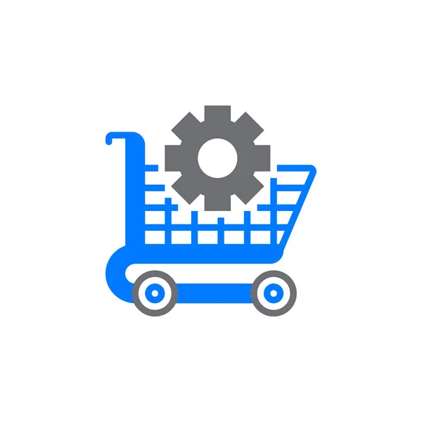 Ecommerce Optimization Symbol Shopping Cart Gear Icon Vector Filled Flat — Stock Vector