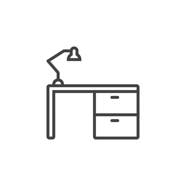 Bureau Met Lamp Lijn Pictogram Overzicht Vector Ondertekenen Lineaire Pictogram — Stockvector