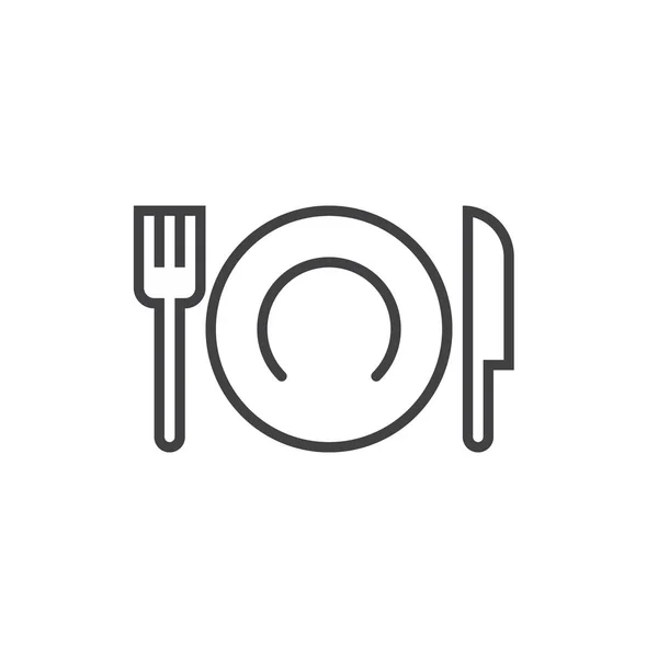 Placa Fork Faca Linha Ícone Tableware Esboço Vetor Sinal Pictograma —  Vetores de Stock