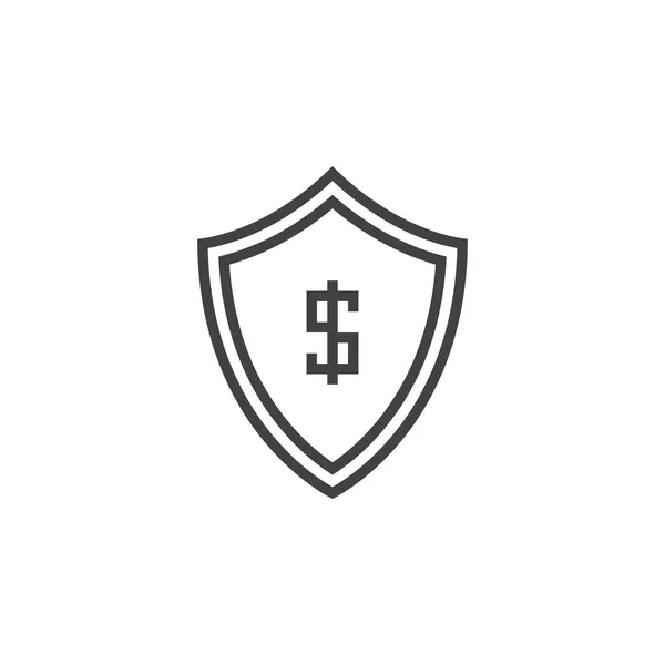 Tarcza Dolar Symbol Linii Ikony Logo Wektor Zarys Ochrony Liniowe — Wektor stockowy