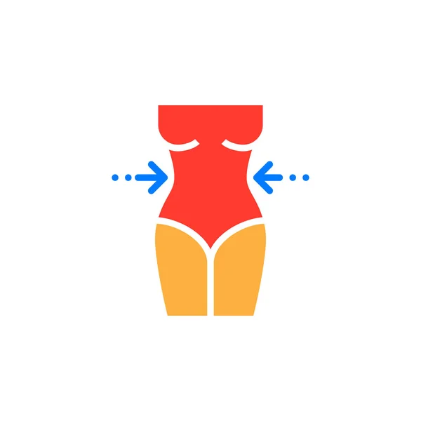 重量損失のアイコン ベクトル 女性のウエスト固体フラット サイン ホワイト ロゴの図に分離されたカラフルな絵文字 — ストックベクタ