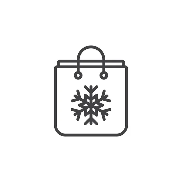 Подарочная Сумка Значком Линии Снежинки Контур Векторного Знака Линейная Пиктограмма — стоковый вектор