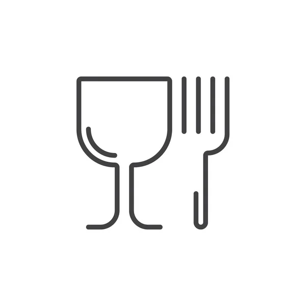 Символ Ресторану Значок Лінії Винного Скла Виделки Векторний Знак Контуру — стоковий вектор