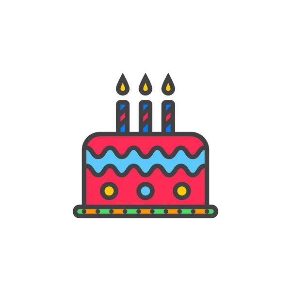 Birthday Cake Line Icon Filled Outline Vector Sign Linear Colorful — Stock Vector