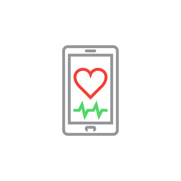 Kalp Hızı Mobil Monitör Simgesi Kalp Satırı Simgesi Anahat Vektör — Stok Vektör
