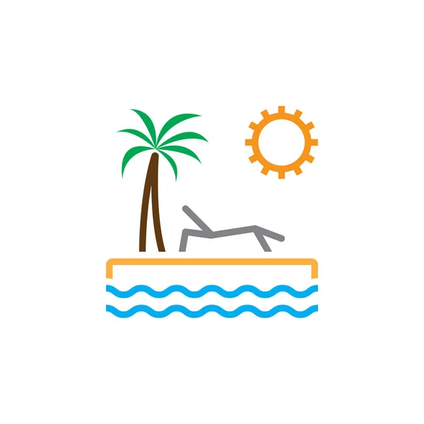 Plaj Palm Satırı Simgesi Yaz Tatil Anahat Vektör Logo Doğrusal — Stok Vektör