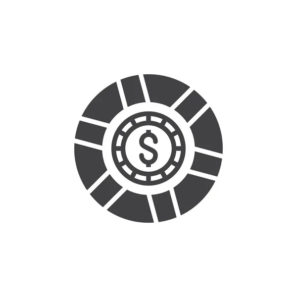 カジノ トークン チップ アイコン ベクトルのゲームいっぱいフラット記号 ホワイト ロゴの図に分離された固体のピクトグラム — ストックベクタ