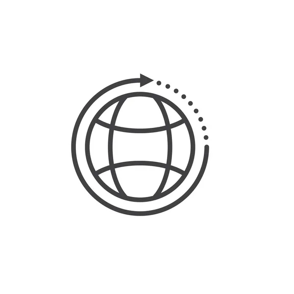 Autour Icône Ligne Monde Globe Contour Avec Logo Vectoriel Flèche — Image vectorielle