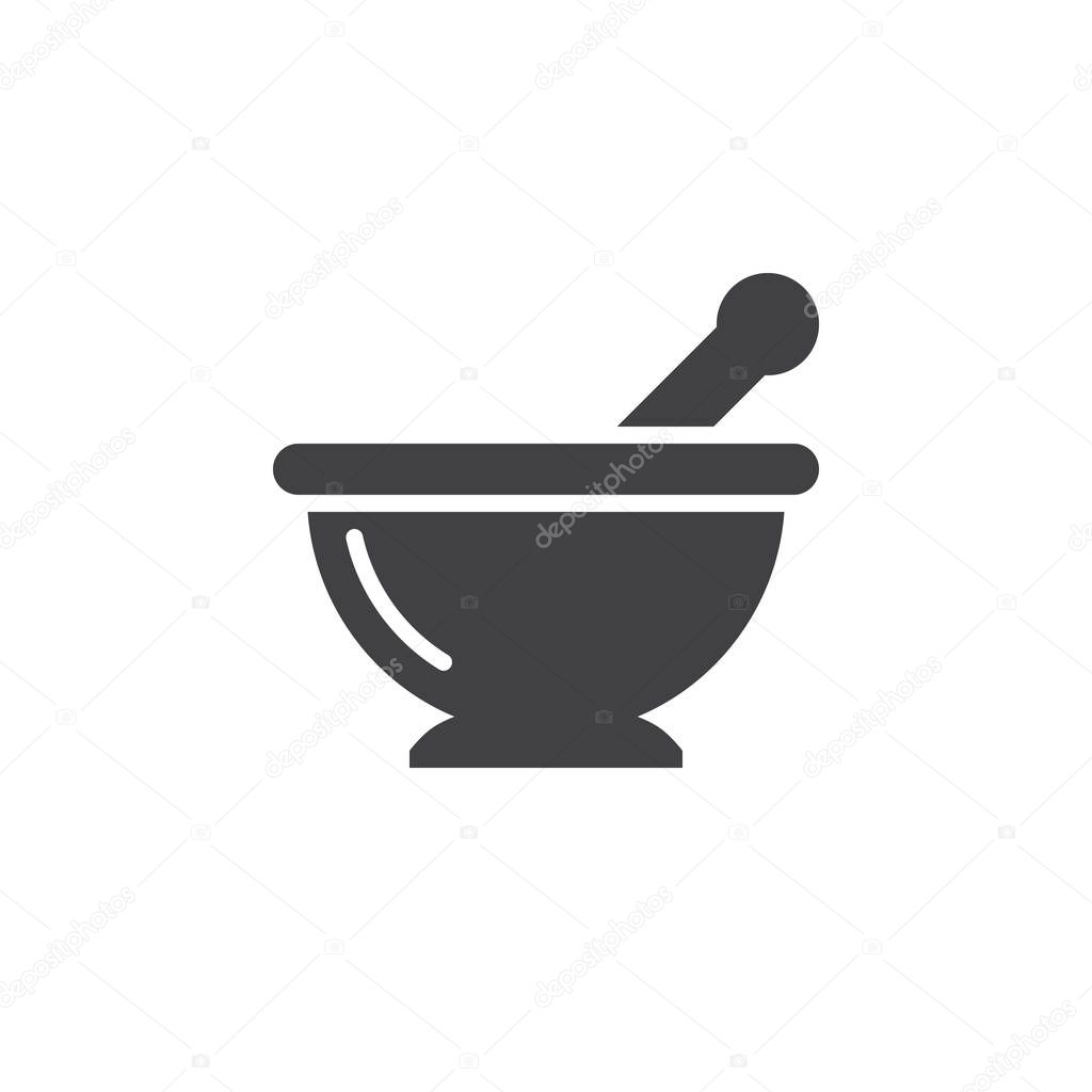 Mortar and pestle icon vector, Kitchen pounder solid flat sign, pictogram isolated on white, logo illustration