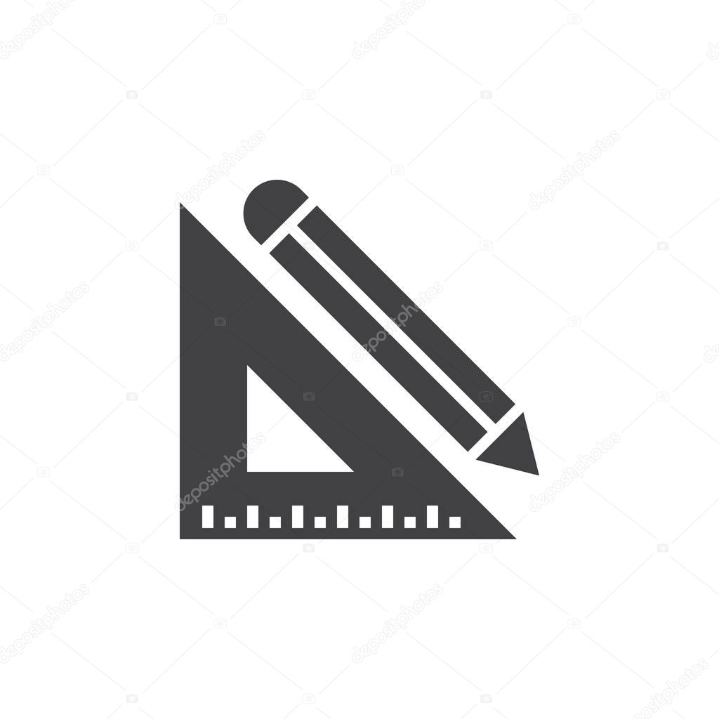 Pencil and ruler icon vector, solid logo, pictogram isolated on white, pixel perfect illustration