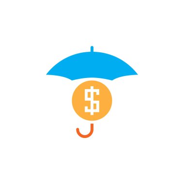 fon koruma simge vektör, katı logo, şemsiye ve doları renk sembol üzerinde beyaz, piksel mükemmel illüstrasyon izole para tasarrufu