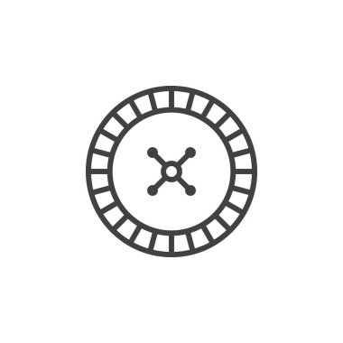 rulet tekerleği satırı simgesi, Anahat vektör işareti, doğrusal piktogram beyaz izole. Logo illüstrasyon