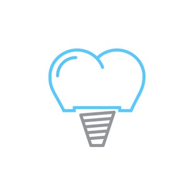 Diş kavramı. diş implantı satırı simgesi, Anahat vektör logo illüstrasyon, doğrusal piktogram beyaz izole