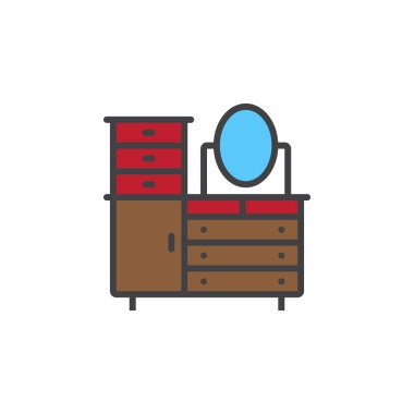 tablo satırı simgesi giyinme, Anahat vektör işareti, üzerinde beyaz izole doğrusal renkli sembol dolu. Logo illüstrasyon