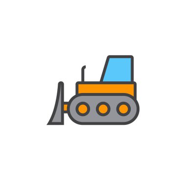 Buldozer satırı simgesi, doldurulmuş Anahat vektör işareti, üzerinde beyaz izole doğrusal renkli sembol. Logo illüstrasyon