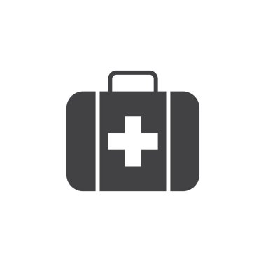 İlk yardım simge vektör, katı logo illüstrasyon, üzerinde beyaz izole piktogram