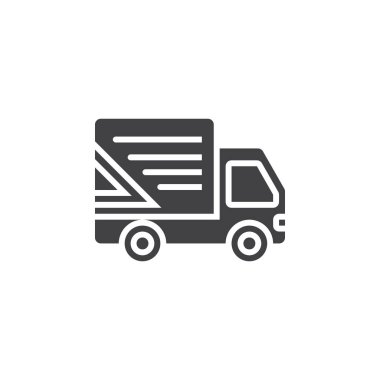 Düz işareti, beyaz, logo illüstrasyon izole katı piktogram sembol, kamyon simge vektör, nakliye dolu