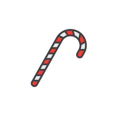 Şeker kamışı satırı simgesi, naneli çubuk Anahat vektör işareti, üzerinde beyaz izole doğrusal renkli sembol dolu. Logo illüstrasyon