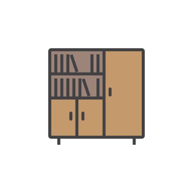 Kitaplık satırı simgesi, doldurulmuş Anahat vektör işareti, üzerinde beyaz izole doğrusal renkli sembol. Logo illüstrasyon