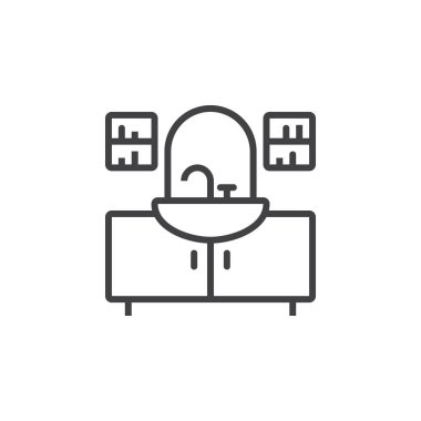 banyoya satırı simgesi, Anahat vektör işareti, doğrusal piktogram beyaz izole. Logo illüstrasyon