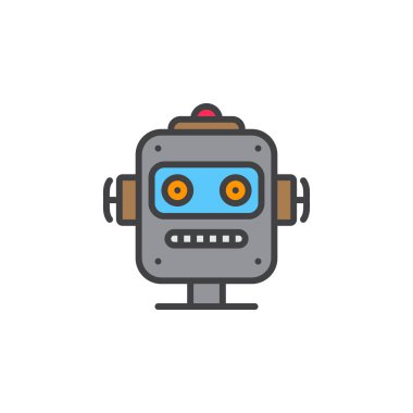 Robot zeka çizgisi simgesi, doldurulmuş Anahat vektör işareti, üzerinde beyaz izole doğrusal renkli sembol. Logo illüstrasyon