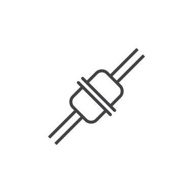 Fiş bağlantı satırı simgesi, Anahat vektör işareti, doğrusal piktogram beyaz izole. Logo illüstrasyon