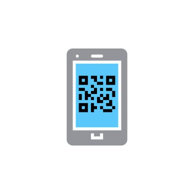 QR Code Smartphone üzerinde simge vektör, dolu düz işareti, beyaz, logo illüstrasyon izole katı renkli sembol