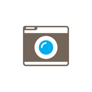 Retro kamera simge vektör, katı logo illüstrasyon, renkli sembol üzerinde beyaz izole