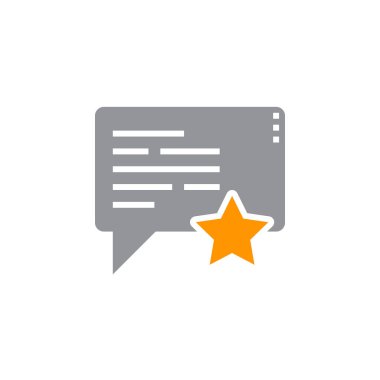 Müşteri derecelendirme sembolü. konuşma balonu yıldız simgesi vektör ile dolu düz işareti, beyaz, logo illüstrasyon izole katı renkli sembol