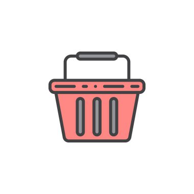 Alışveriş sepeti satırı simgesi, Anahat vektör işareti, üzerinde beyaz izole doğrusal renkli sembol dolu. Logo illüstrasyon