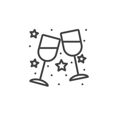 Tungur şarap gözlük, Stemware satırı simgesi, anahat işareti, doğrusal piktogram beyaz izole vektör. Logo illüstrasyon