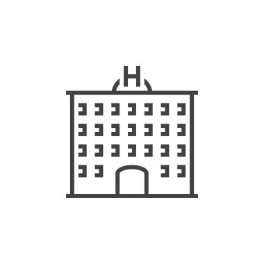 Hotel çizgi Icon, Anahat vektör logosu, doğrusal piktogram beyaz, piksel mükemmel illustratio izole