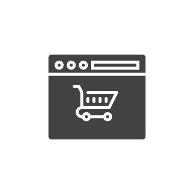 Alışveriş sepeti tarayıcı simge vektör, online alışveriş sembolü düz işareti, beyaz, logo illüstrasyon izole katı piktogram dolu