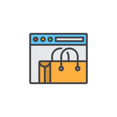 Online alışveriş satırı simgesi, doldurulmuş Anahat vektör işareti, üzerinde beyaz izole doğrusal renkli sembol. Logo illüstrasyon