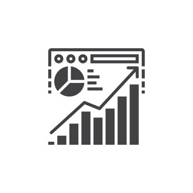 Web sitesi trafik analiz simge vektör, düz işareti, beyaz, logo illüstrasyon izole katı piktogram dolu