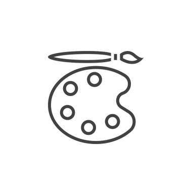 Palet ve fırça satırı simgesi, Anahat vektör logosu, doğrusal piktogram beyaz, piksel mükemmel illüstrasyon izole