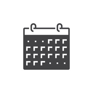 Takvim simge vektör, katı logo illüstrasyon, üzerinde beyaz izole piktogram