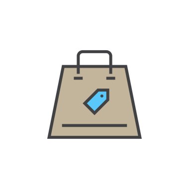 Çanta satırı simgesi alışveriş, Anahat vektör işareti, beyaz, logo illüstrasyon izole doğrusal renkli sembol dolu