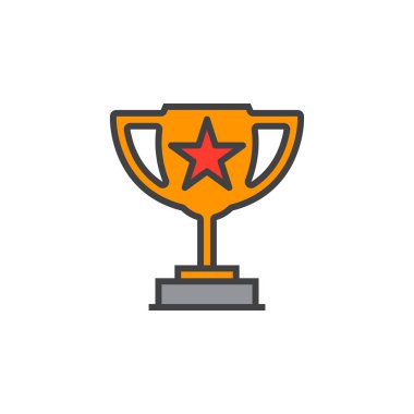 Kazanan Kupa sembolü. Loving Kupası yıldız satırı simgesi ile doldurulmuş Anahat vektör işareti, üzerinde beyaz izole doğrusal renkli sembol. Logo illüstrasyon