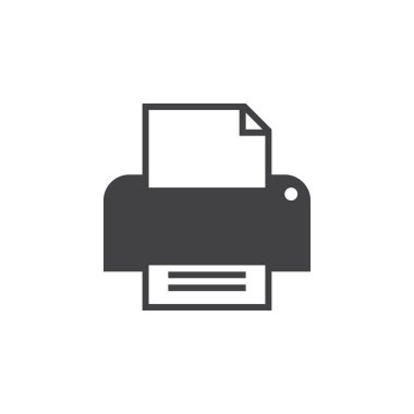 Yazıcı simgesi vektör, katı logo illüstrasyon, üzerinde beyaz izole piktogram