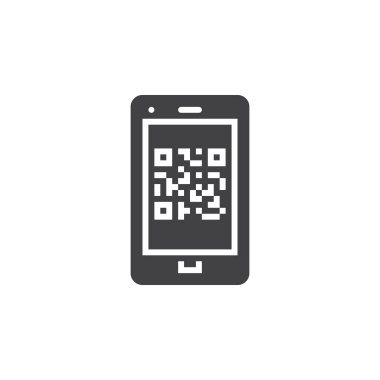 QR Code Smartphone üzerinde simge vektör, düz işareti, beyaz, logo illüstrasyon izole katı piktogram dolu