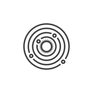 Güneş sistemi satırı simgesi, Anahat vektör logosu, doğrusal piktogram beyaz, piksel mükemmel illüstrasyon izole