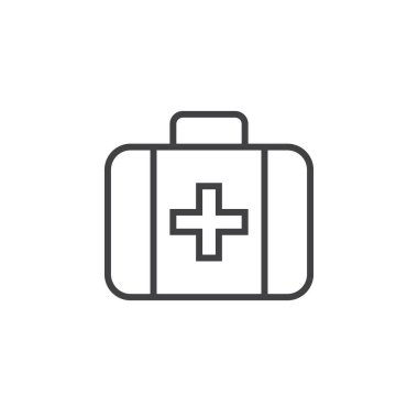 İlk yardım satırı simgesi, anahat vektör logo illüstrasyon, doğrusal piktogram beyaz izole