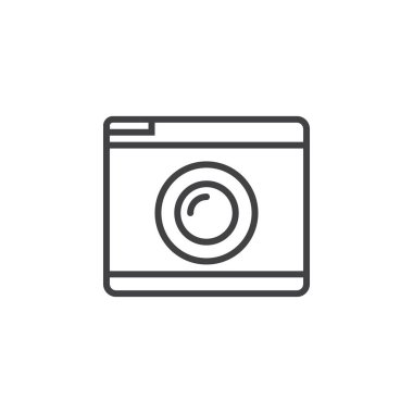 Retro kamera satırı simgesi, anahat vektör logo illüstrasyon, doğrusal piktogram beyaz izole